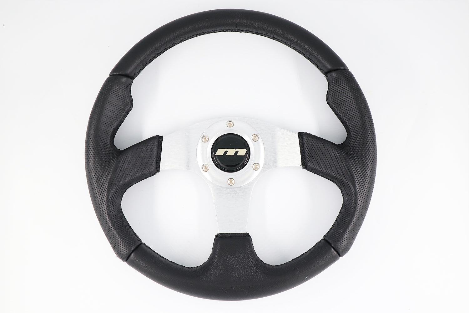 340mm Leather 3 Spoke Sports Steering Wheel M Range - Silver Centre ...