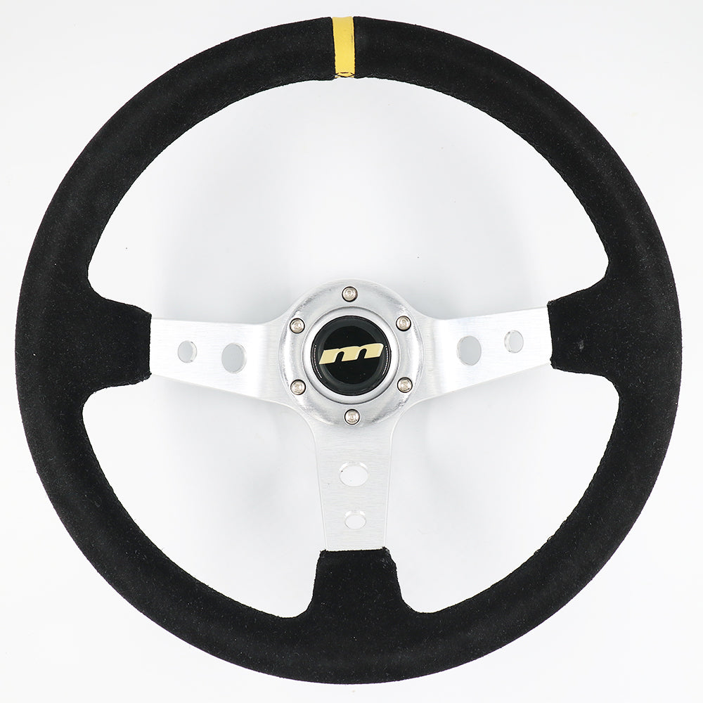 340mm Rally Style Steering Wheel - 3 Spoke Black Alcantara