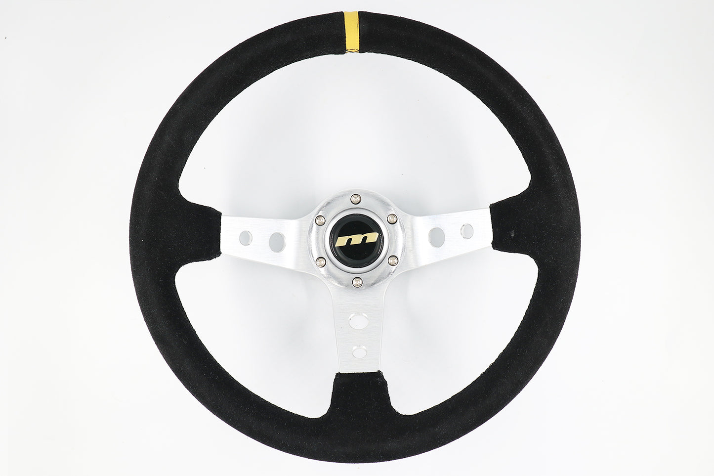 340mm Rally Style Steering Wheel - 3 Spoke Black Alcantara